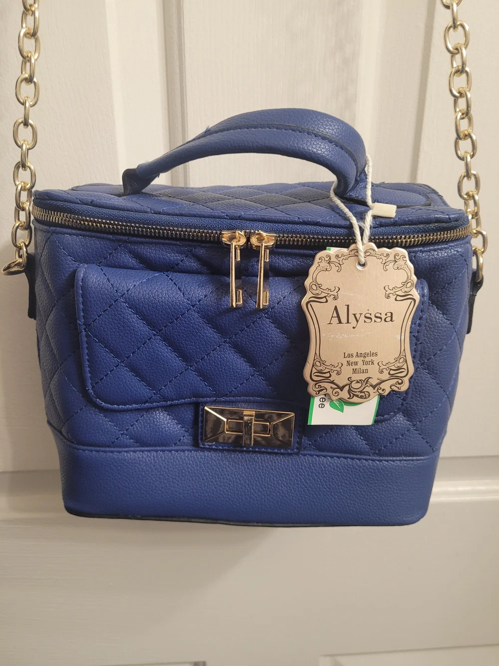 Quilted Blue Chain-Handle Crossbody Bag